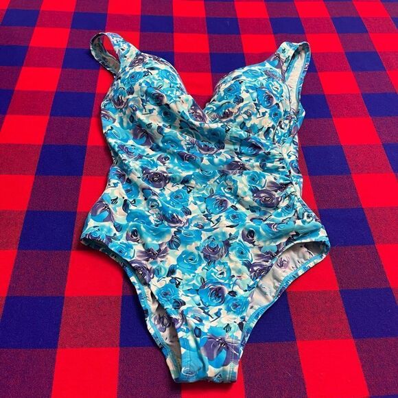 Shore Shapes Women’s Blue Floral One Piece Bathing Suit Swimsuit Size 12 - Picture 1 of 9